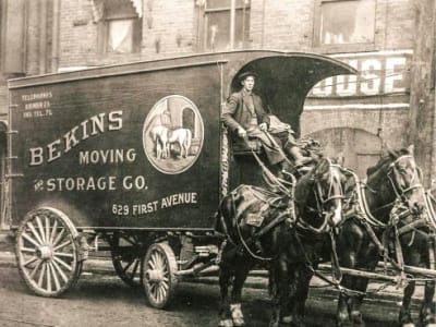 BigHorn original moving company in Sioux City, Iowa used three horse-drawn carriages  to transport household goods.