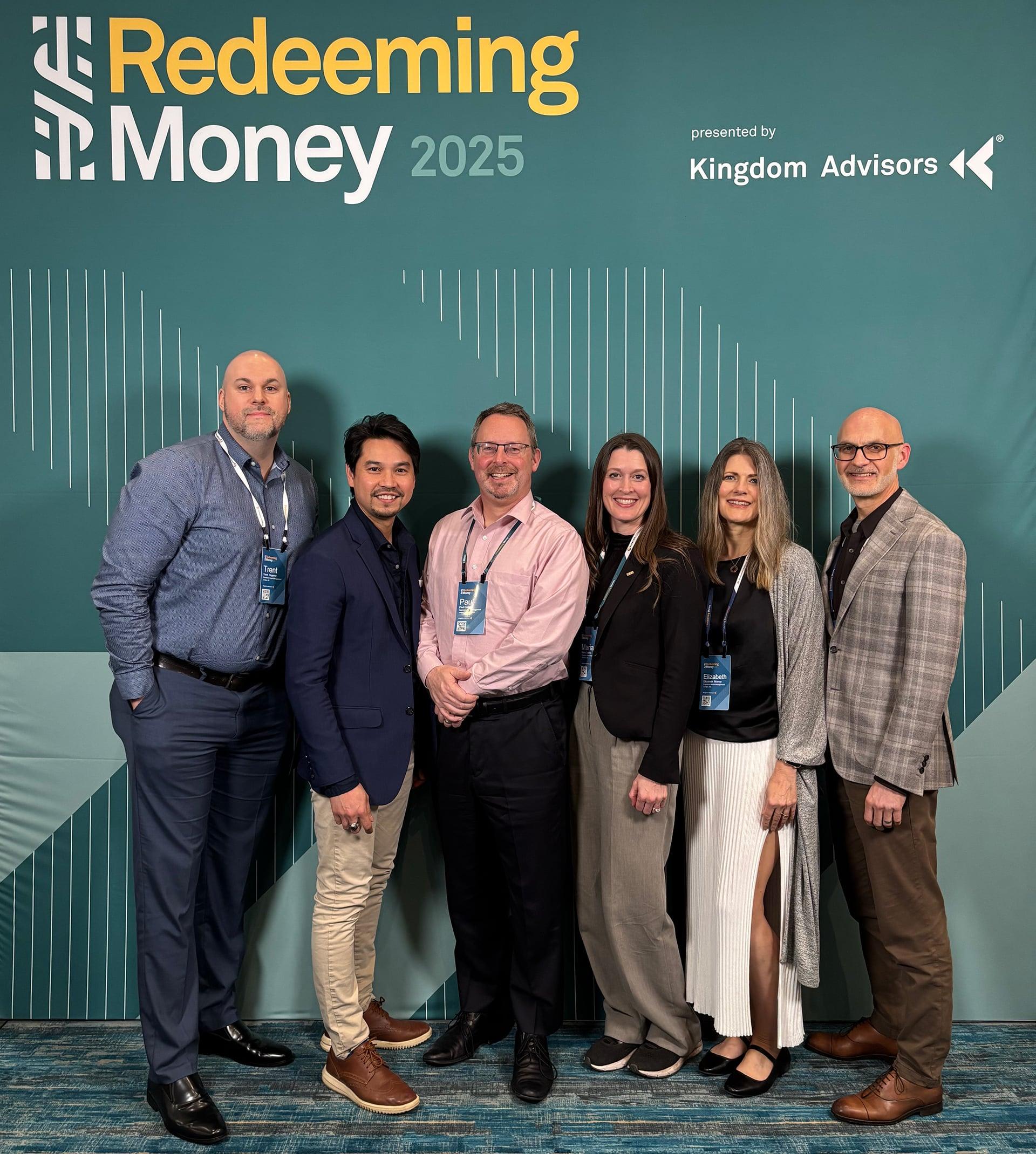 Gathered at Redeeming Money 2025, the Capstone team is inspired to advocate and create awareness on faith-based investing. In attendance (from left to right: Trent Heppner, Gerard Feliciano, Paul Carter, Maria Dawes, Beth Murray, Glenn Murray)