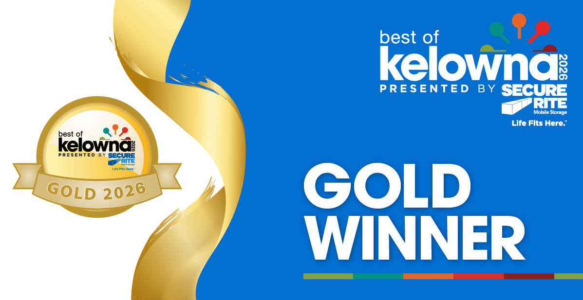 KelownaNow Best of Kelowna 2026 Gold badge for Sport/Recreation Store and Silver badge for Bicycle Shop, awarded to Fresh Air Kelowna.