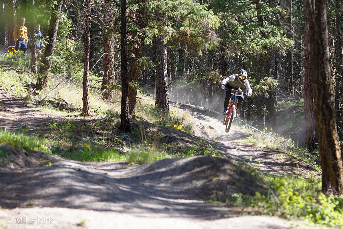 A rider descends at the Fire in the Mountains Enduro, Smith Creek, spring 2026. Photo: Mike Kirk / @kirks.ca