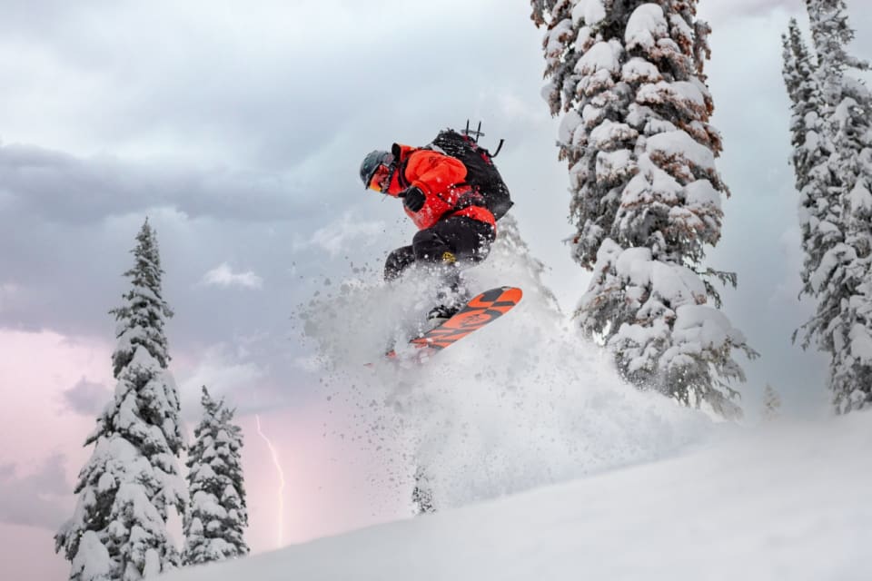 Snowboarding at Keefer Lake Lodge