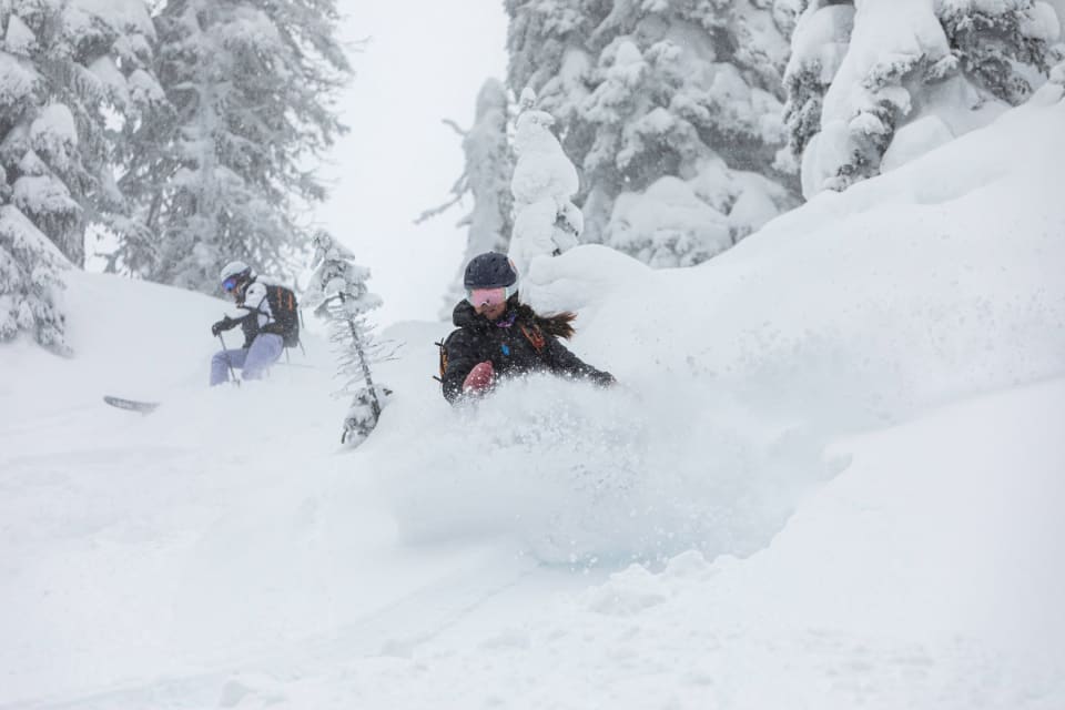 Empowered women, epic runs—experience an all-ladies Catski adventure at Keefer Lake Lodge.