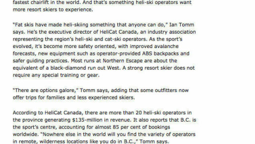 The heli-ski trip that’s easier to reach- Globe & Mail – Canada