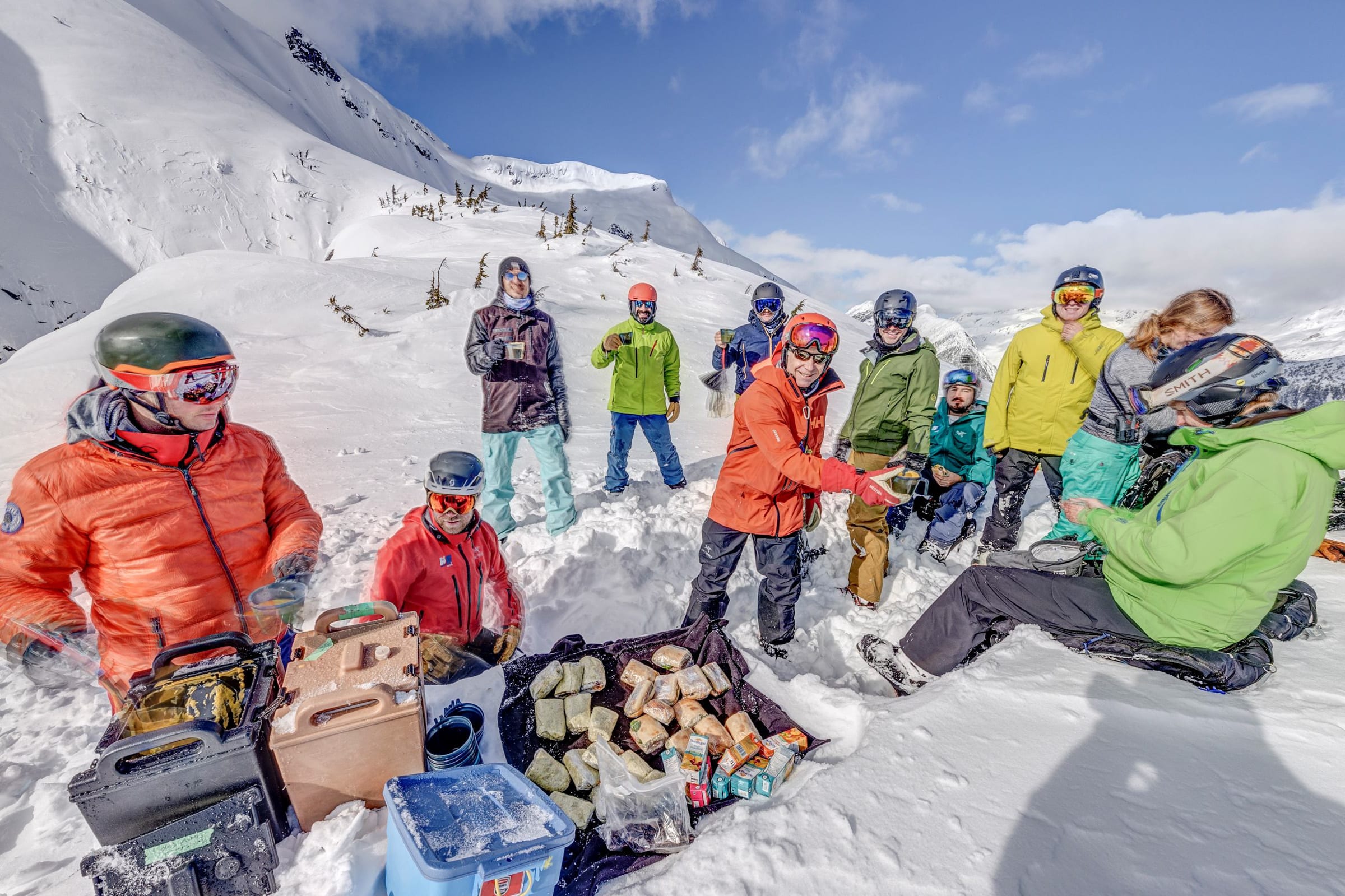 heliskiing lunch on the mountainside