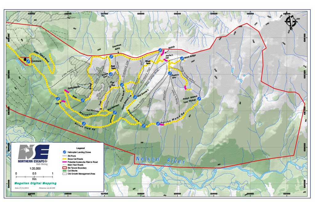 Northern Escape Heli Skiing has 23.35 KM Square (2,335 Hectares) or 5,769 Acres of Backup Cat Ski Area!