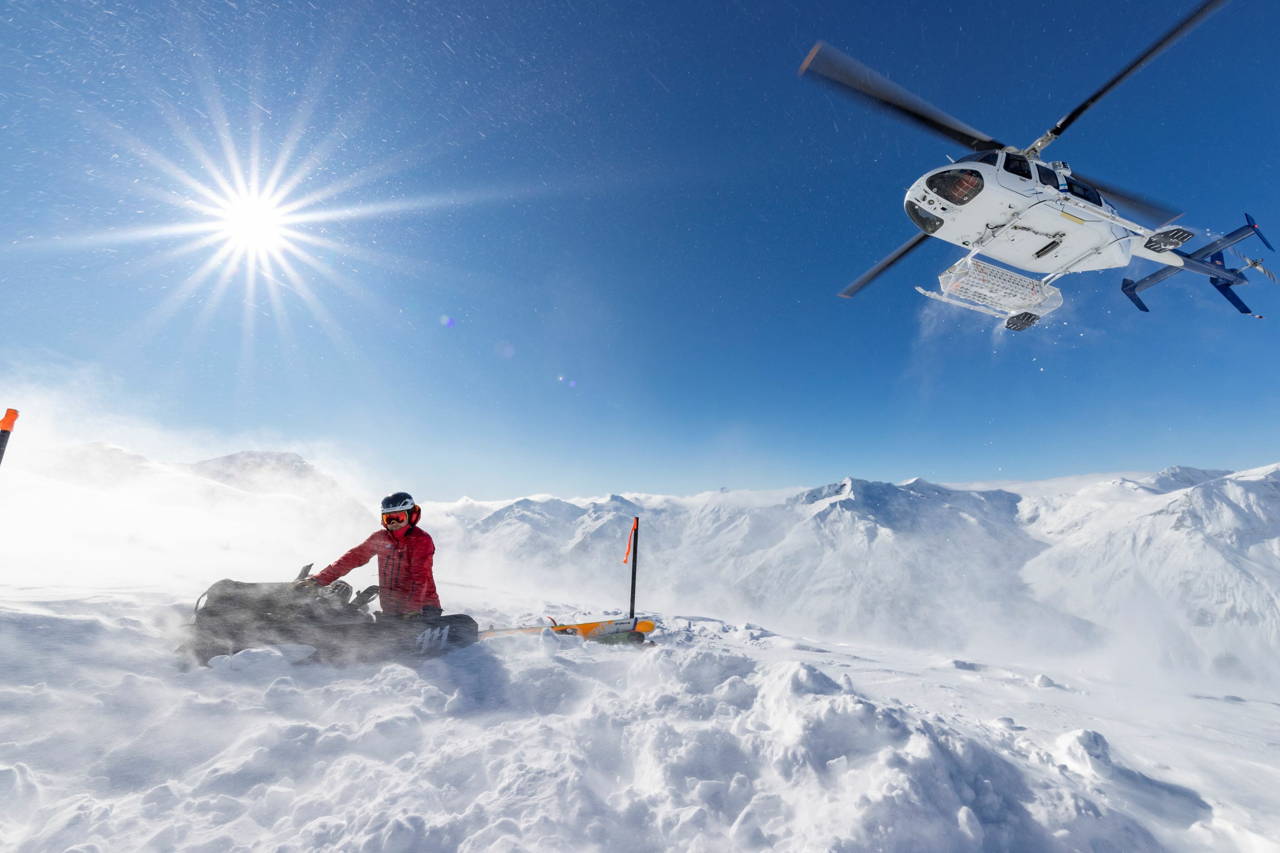 Heli ski landing helicopter