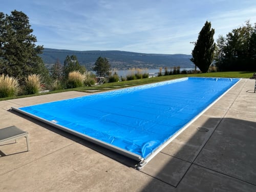 light blue pool cover in the Okanagan