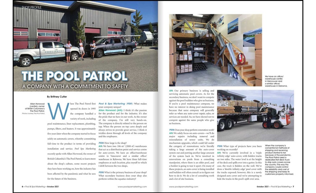 The Pool Patrol is featured in October’s Pool & Spa Marketing Magazine, sharing their expertise on automatic pool covers and passion for safety.