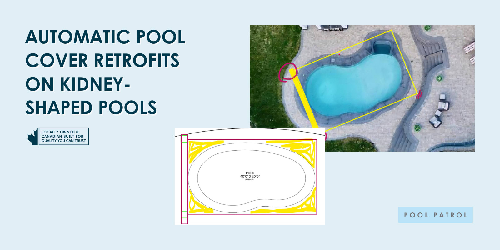 graphic showcasing how rectangular pool covers are installed on kidney-shaped pools