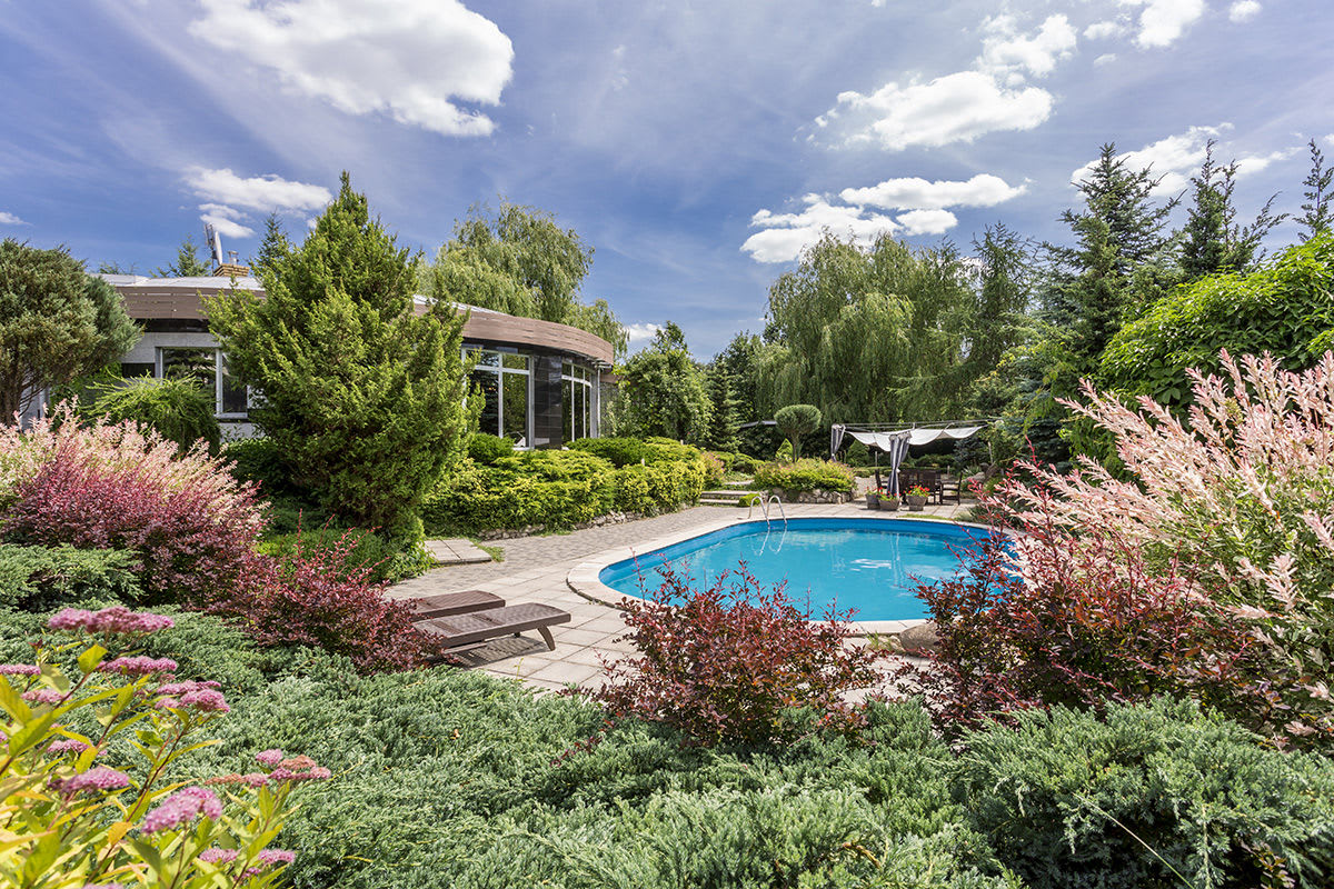 Lush landscaping is just one of the features you can add to your Kelowna pool to create an outdoor retreat.
