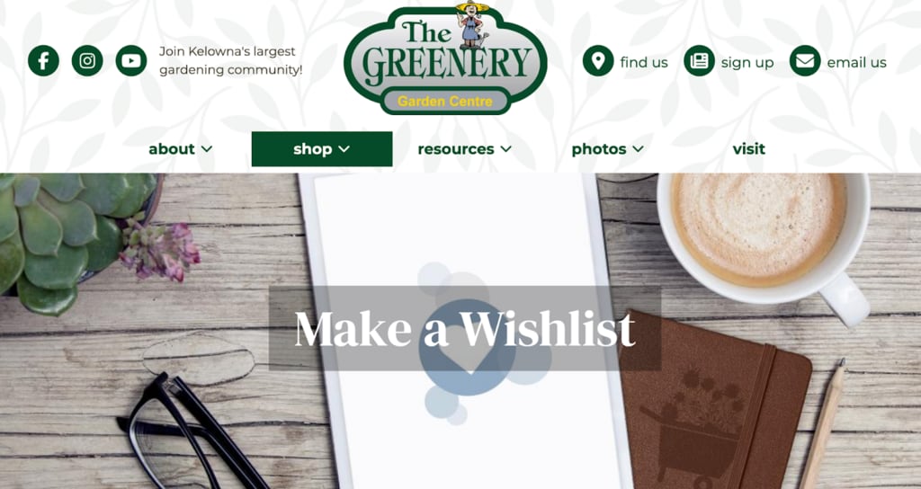 The Greenery-Make a Wishlist website feature