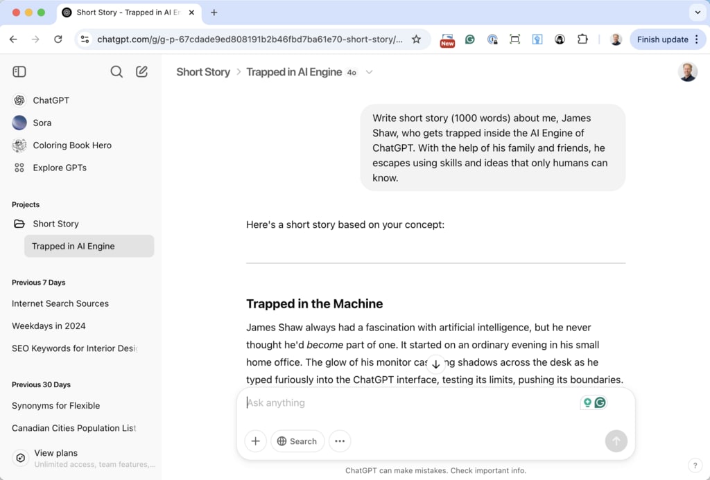 It starts with the first prompt. I wanted to see what writing a short story with AI would be like, with ChatGPT as my writing (and graphic novel artist) partner.