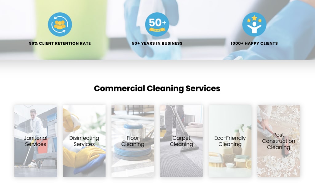 Jani-King of Southern Ontario’s website features all their commercial cleaning services with both clarity and aesthetics in check.