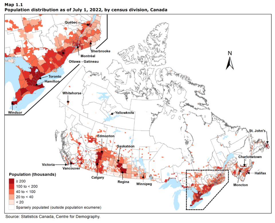 Population density heat map. Source: StatCan 2022.&nbsp;