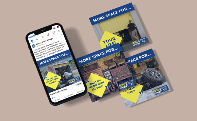Series of Facebook ads for Space Centre Storage.
